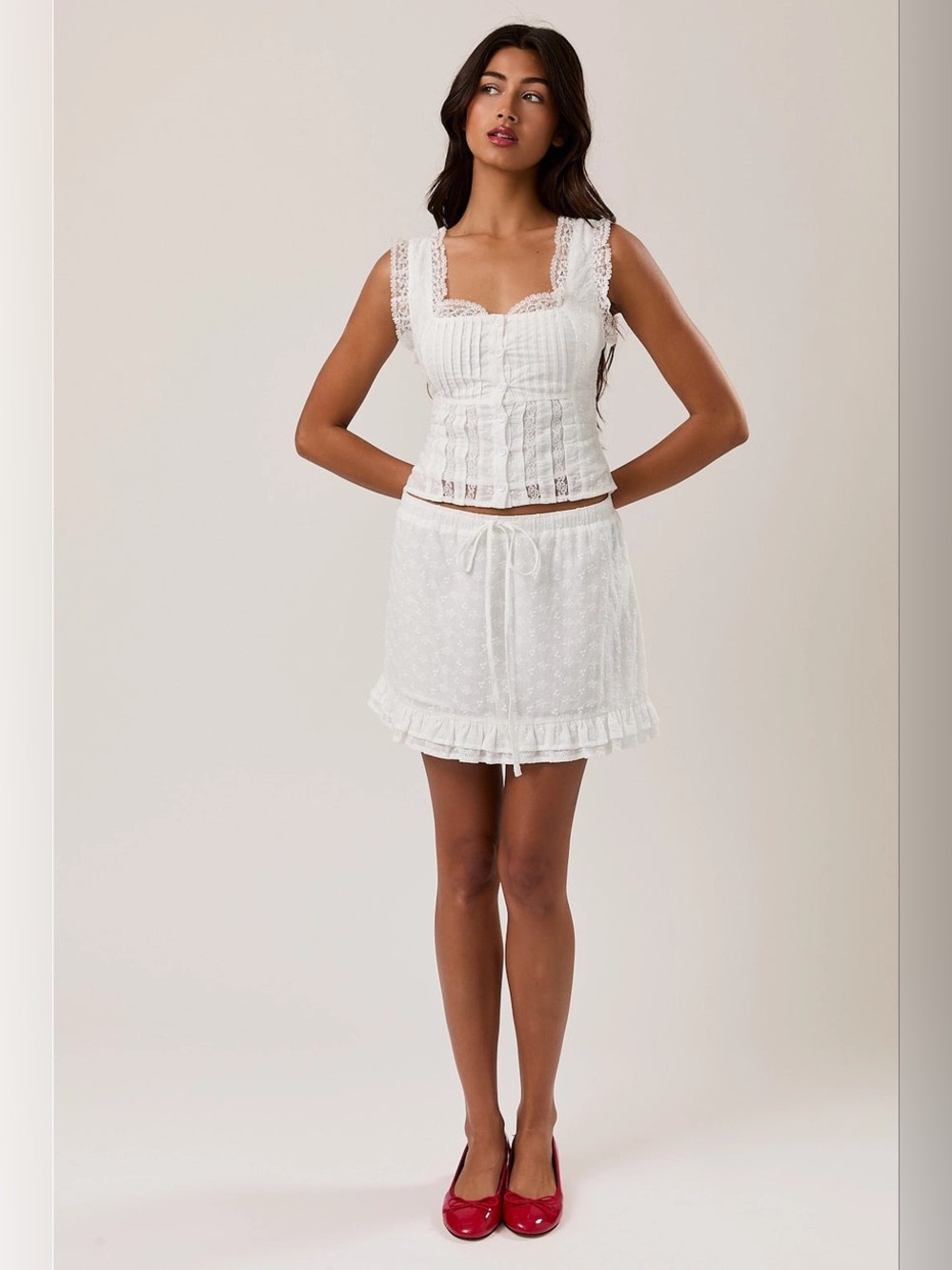 Eyelet Lace Trim Sleeveless Square Neck Top - Le Lis - Picture 5 of 6